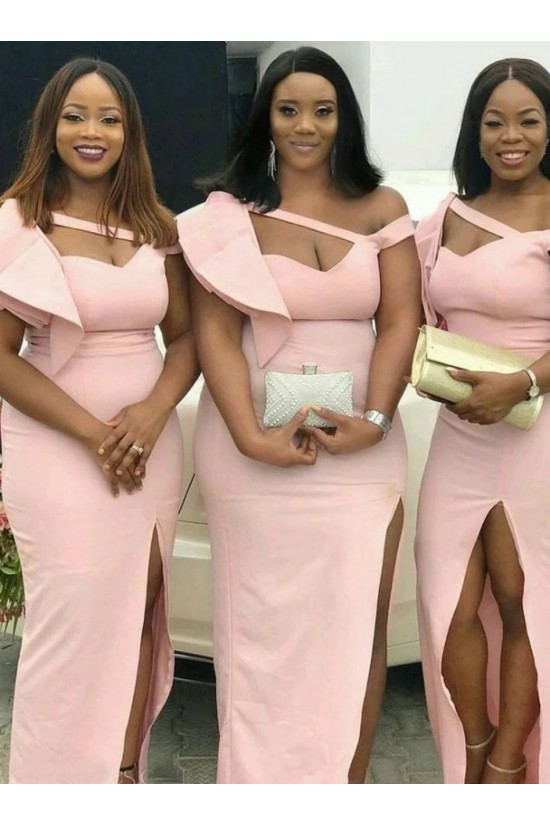 Long Pink Modest Floor Length Bridesmaid Dresses with Slit 902167 Long Pink Modest Floor Length Bridesmaid Dresses with Slit 902167