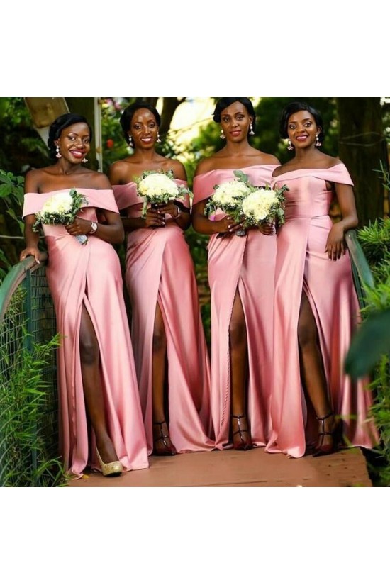 Long Pink Off the Shoulder Floor Length Bridesmaid Dresses with Slit 902178 Long Pink Off the Shoulder Floor Length Bridesmaid Dresses with Slit 902178