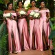 Long Pink Off the Shoulder Floor Length Bridesmaid Dresses with Slit 902178 Long Pink Off the Shoulder Floor Length Bridesmaid Dresses with Slit 902178