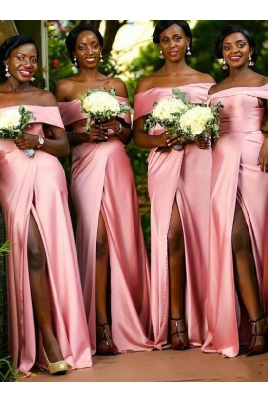 Long Pink Off the Shoulder Floor Length Bridesmaid Dresses with Slit 902178 Long Pink Off the Shoulder Floor Length Bridesmaid Dresses with Slit 902178