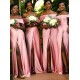 Long Pink Off the Shoulder Floor Length Bridesmaid Dresses with Slit 902178 Long Pink Off the Shoulder Floor Length Bridesmaid Dresses with Slit 902178