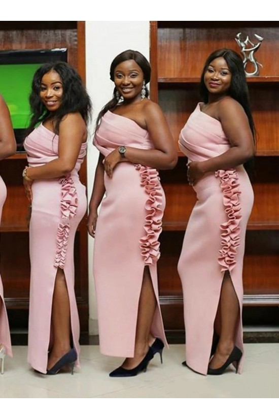 Long Pink One Shoulder Bridesmaid Dresses with Slit 902182 Long Pink One Shoulder Bridesmaid Dresses with Slit 902182