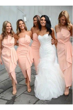 Short Pink Tea Length Strapless Bridesmaid Dresses 902183 Short Pink Tea Length Strapless Bridesmaid Dresses 902183