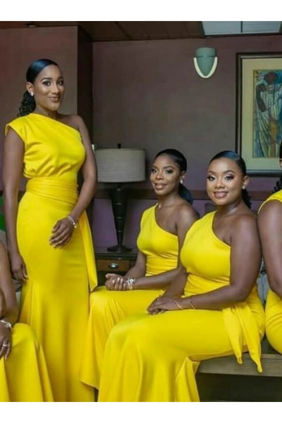 Modest Long Yellow One Shoulder Bridesmaid Dresses 902185 Modest Long Yellow One Shoulder Bridesmaid Dresses 902185