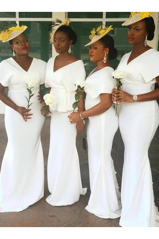 Long White Mermaid V Neck Bridesmaid Dresses 902194 Long White Mermaid V Neck Bridesmaid Dresses 902194