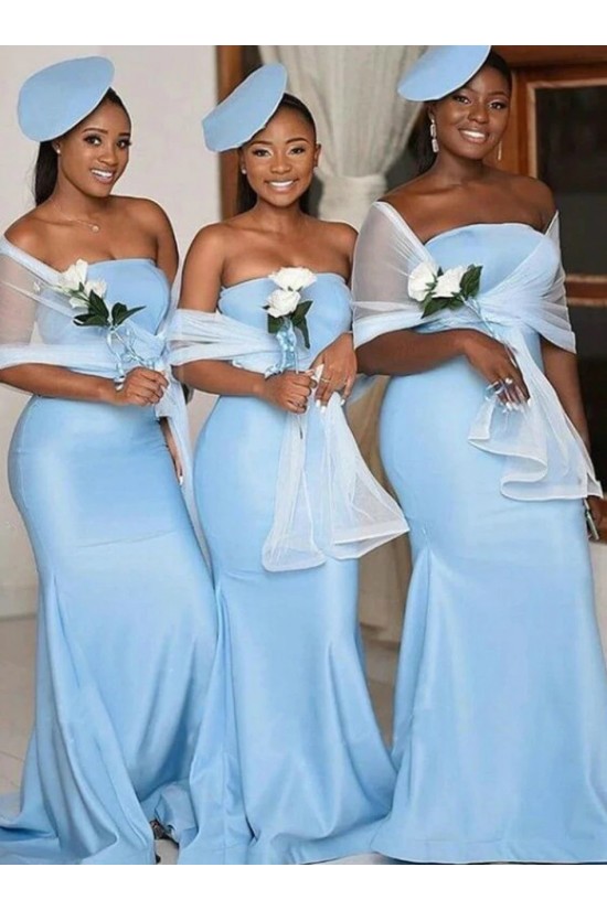 Long Blue Strapless Mermaid Bridesmaid Dresses 902208 Long Blue Strapless Mermaid Bridesmaid Dresses 902208
