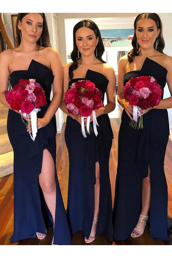 Mermaid Strapless Long Navy Blue Bridesmaid Dresses 902220 Mermaid Strapless Long Navy Blue Bridesmaid Dresses 902220
