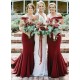Long Mermaid Off the Shoulder Burgundy Bridesmaid Dresses 902272
