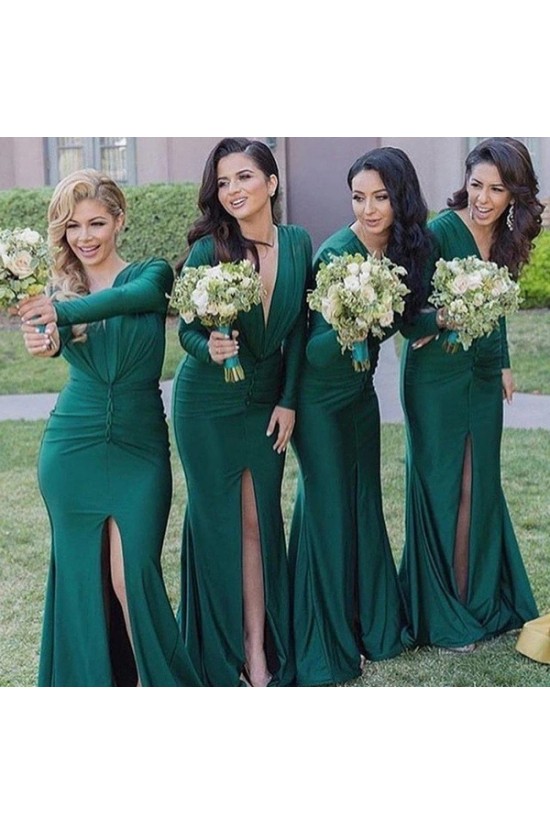 Long Green Floor Length Bridesmaid Dresses with Long Sleeves 902285 Long Green Floor Length Bridesmaid Dresses with Long Sleeves 902285