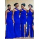 Long Royal Blue One Shoulder Bridesmaid Dresses 902291