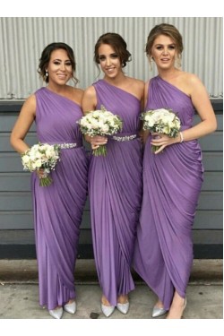 Sheath/Column One Shoulder Long Bridesmaid Dresses 902292