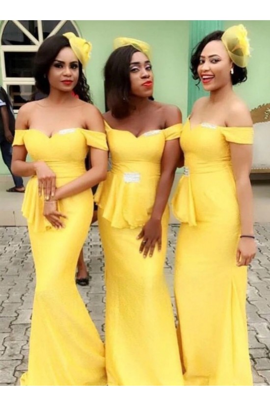 Long Yellow Mermaid Off the Shoulder Bridesmaid Dresses 902294 Long Yellow Mermaid Off the Shoulder Bridesmaid Dresses 902294