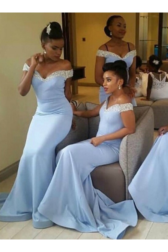 Long Blue Mermaid Off the Shoulder Bridesmaid Dresses 902295 Long Blue Mermaid Off the Shoulder Bridesmaid Dresses 902295