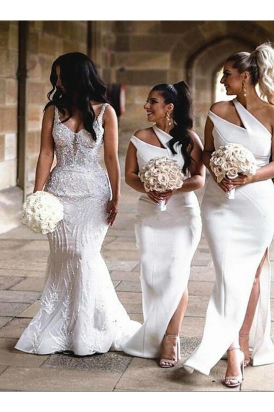 Long White One Shoulder Bridesmaid Dresses 902299 Long White One Shoulder Bridesmaid Dresses 902299