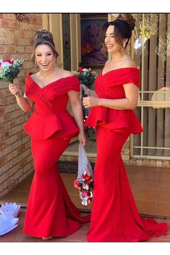 Long Red Mermaid Off the Shoulder Bridesmaid Dresses 902300 Long Red Mermaid Off the Shoulder Bridesmaid Dresses 902300