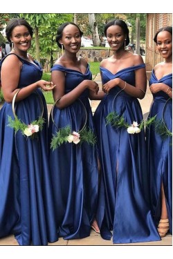 Long Royal Blue Off the Shoulder Bridesmaid Dresses 902304