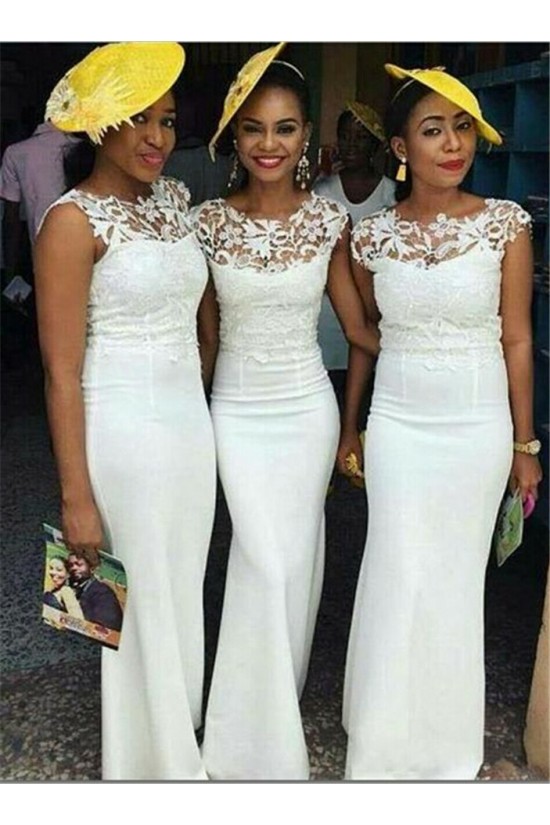 Long White Mermaid Lace Bridesmaid Dresses 902317 Long White Mermaid Lace Bridesmaid Dresses 902317