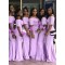 Long Mermaid Lilac Floor Length Bridesmaid Dresses with Short Sleeves 902318