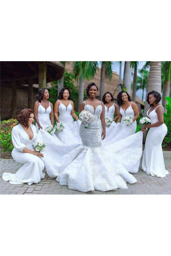 Long White Mermaid Spaghetti Straps Bridesmaid Dresses 902337 Long White Mermaid Spaghetti Straps Bridesmaid Dresses 902337