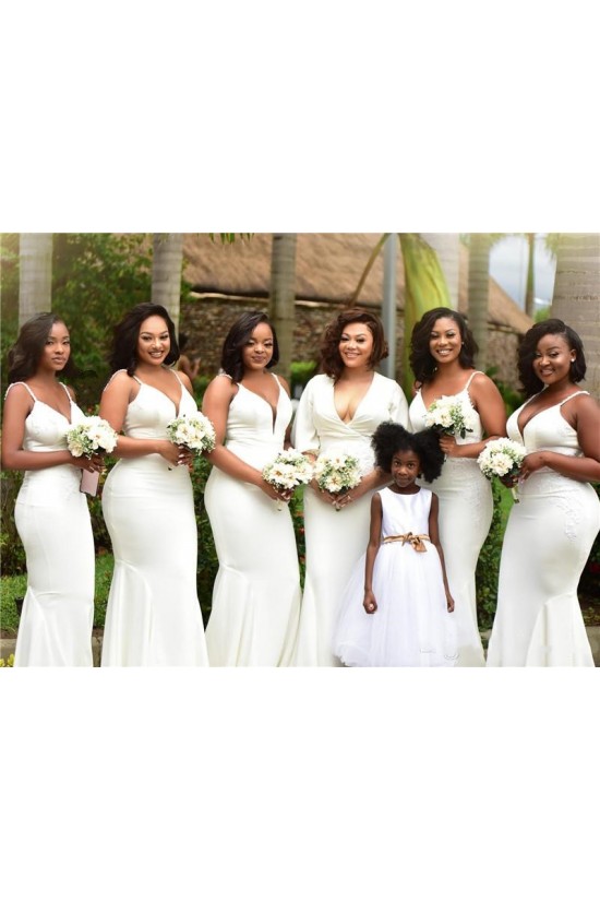 Long White Mermaid Spaghetti Straps Bridesmaid Dresses 902337 Long White Mermaid Spaghetti Straps Bridesmaid Dresses 902337