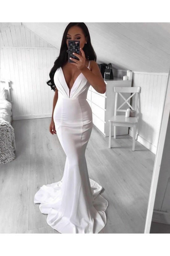 Long White Mermaid Spaghetti Straps Bridesmaid Dresses 902341 Long White Mermaid Spaghetti Straps Bridesmaid Dresses 902341
