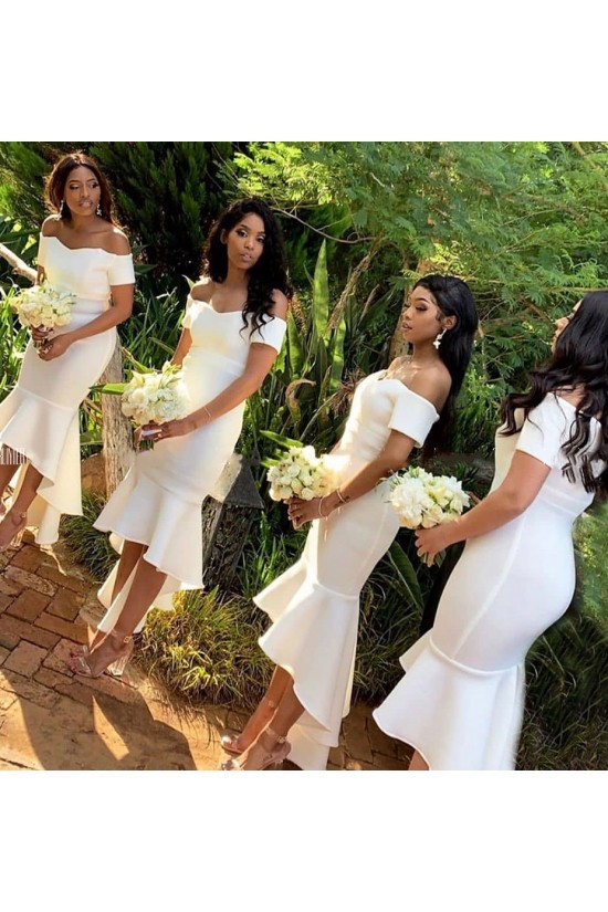 Short White Mermaid Off the Shoulder Bridesmaid Dresses 902344 Short White Mermaid Off the Shoulder Bridesmaid Dresses 902344