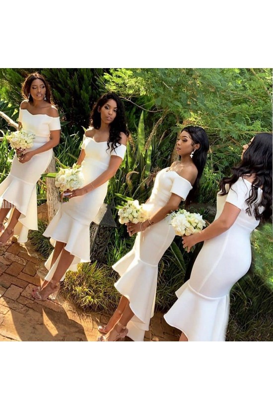 Short White Mermaid Off the Shoulder Bridesmaid Dresses 902344 Short White Mermaid Off the Shoulder Bridesmaid Dresses 902344