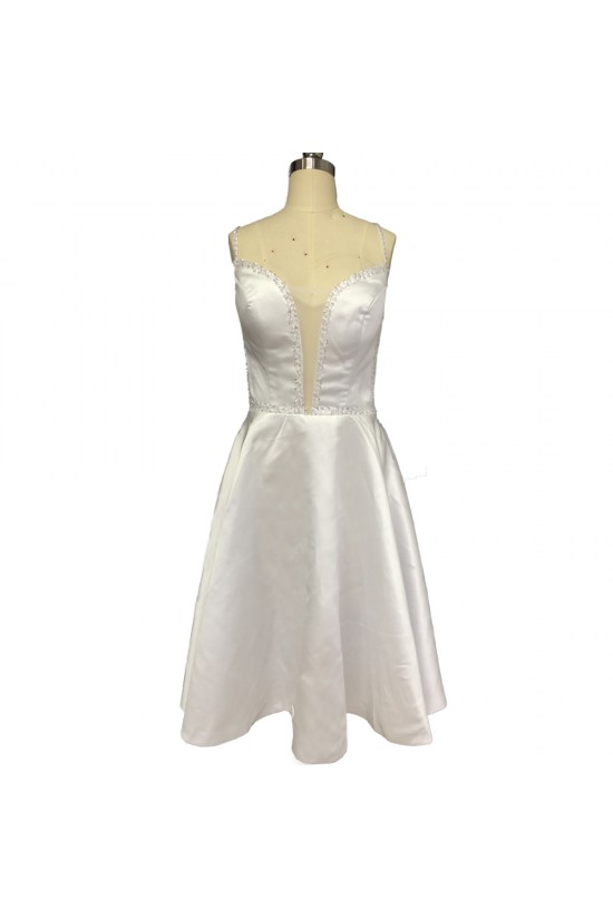 Short White Spaghetti Straps Beaded Bridesmaid Dresses 902345
