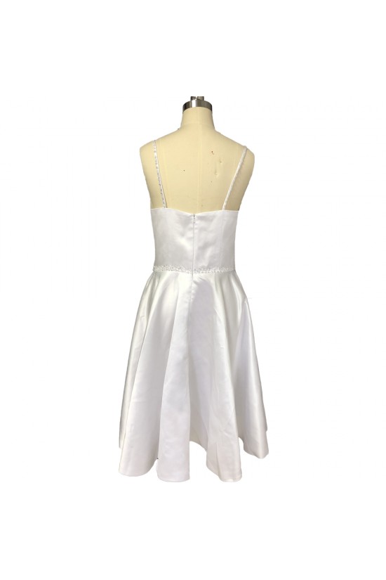 Short White Spaghetti Straps Beaded Bridesmaid Dresses 902345