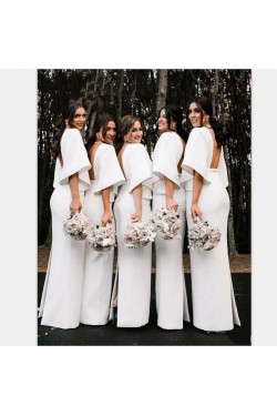 Long White Floor Length Bridesmaid Dresses with Sleeves 902353