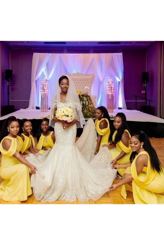 Long Yellow Mermaid Beaded Lace Bridesmaid Dresses 902354 Long Yellow Mermaid Beaded Lace Bridesmaid Dresses 902354