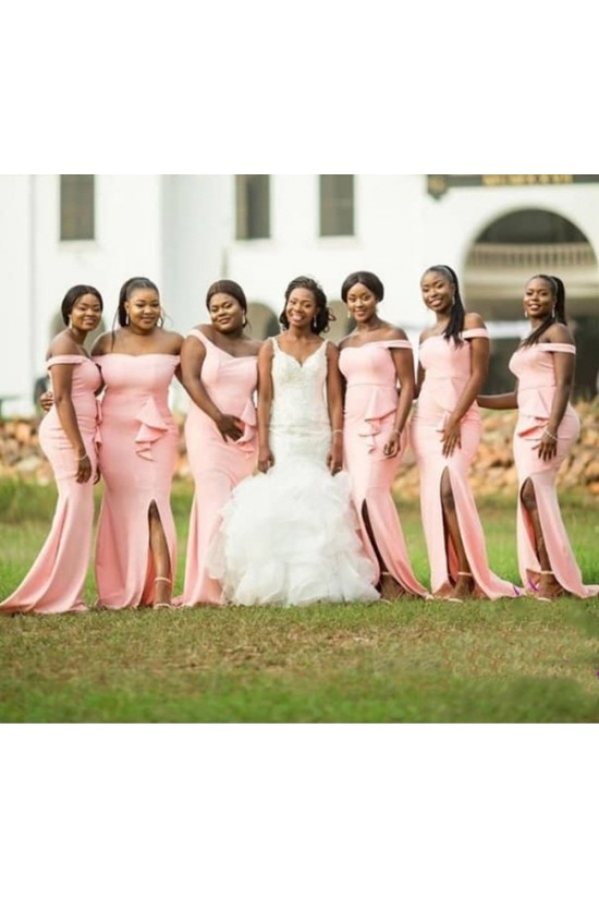 Long Pink Mermaid Off the Shoulder Bridesmaid Dresses 902356 Long Pink Mermaid Off the Shoulder Bridesmaid Dresses 902356