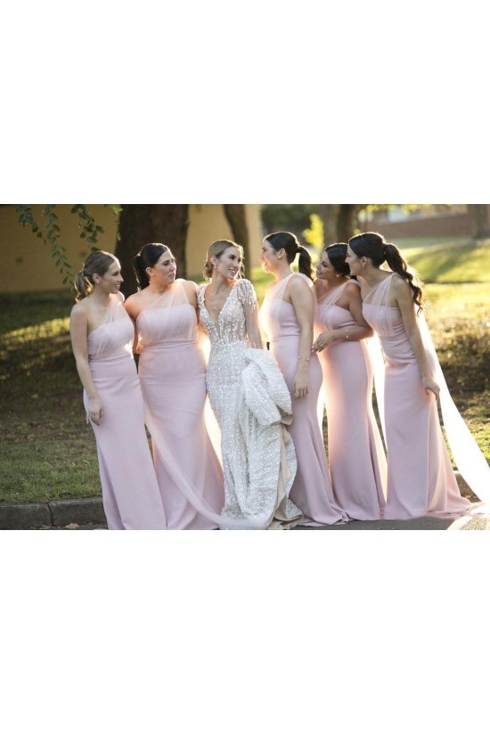 Long Pink Mermaid One Shoulder Bridesmaid Dresses 902361 Long Pink Mermaid One Shoulder Bridesmaid Dresses 902361