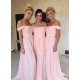 Long Pink Off the Shoulder Chiffon Bridesmaid Dresses 902366