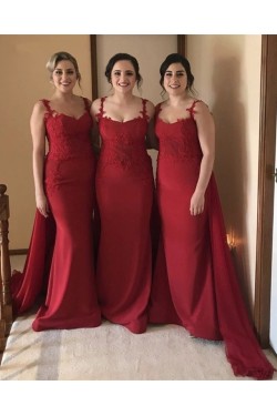 Long Red Mermaid Lace Bridesmaid Dresses 902370
