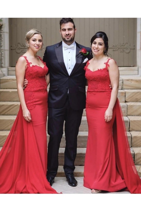 Long Red Mermaid Lace Bridesmaid Dresses 902370 Long Red Mermaid Lace Bridesmaid Dresses 902370
