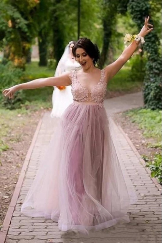 A-Line Lace and Tulle Long Bridesmaid Dresses 902378 A-Line Lace and Tulle Long Bridesmaid Dresses 902378