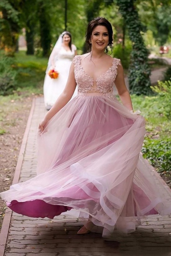 A-Line Lace and Tulle Long Bridesmaid Dresses 902378 A-Line Lace and Tulle Long Bridesmaid Dresses 902378