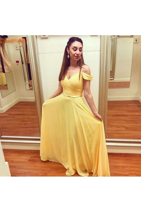Long Yellow Off the Shoulder Chiffon Bridesmaid Dresses 902387 Long Yellow Off the Shoulder Chiffon Bridesmaid Dresses 902387