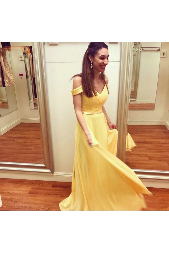 Long Yellow Off the Shoulder Chiffon Bridesmaid Dresses 902387 Long Yellow Off the Shoulder Chiffon Bridesmaid Dresses 902387