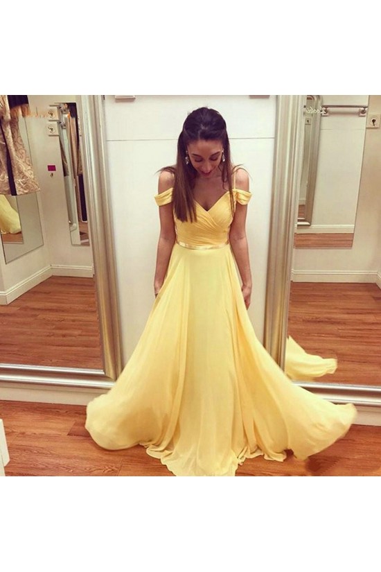 Long Yellow Off the Shoulder Chiffon Bridesmaid Dresses 902387 Long Yellow Off the Shoulder Chiffon Bridesmaid Dresses 902387