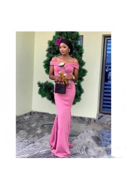 Long Mermaid Off the Shoulder Pink Bridesmaid Dresses 902395
