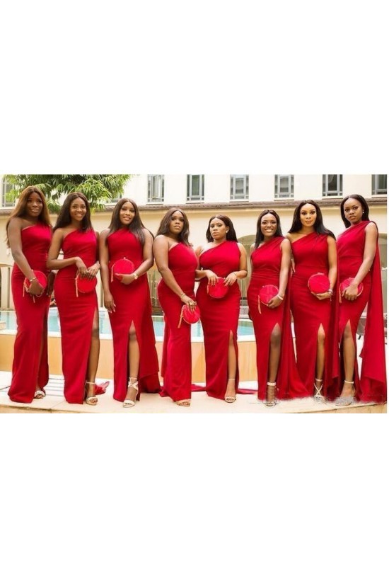 Long Red One Shoulder Bridesmaid Dresses 902411 Long Red One Shoulder Bridesmaid Dresses 902411