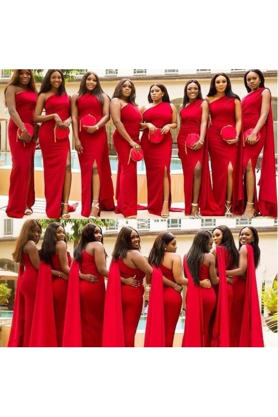 Long Red One Shoulder Bridesmaid Dresses 902411 Long Red One Shoulder Bridesmaid Dresses 902411