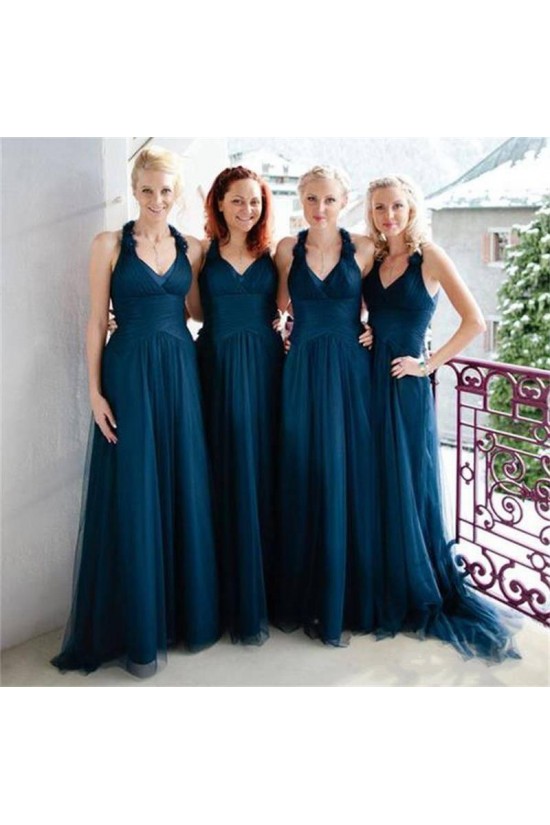 Long Navy Blue V Neck Tulle Bridesmaid Dresses 902418 Long Navy Blue V Neck Tulle Bridesmaid Dresses 902418