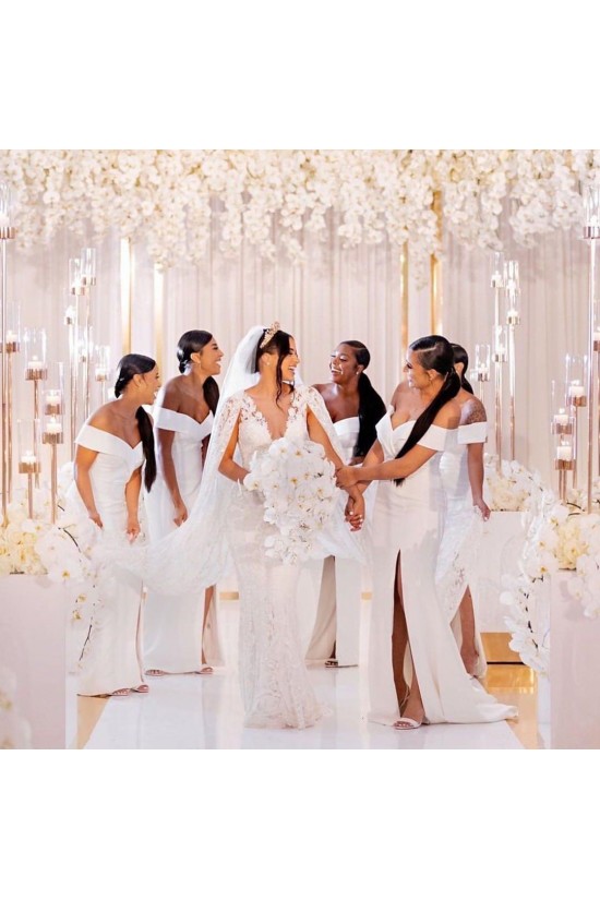 Long White Mermaid Off the Shoulder Bridesmaid Dresses 902428 Long White Mermaid Off the Shoulder Bridesmaid Dresses 902428