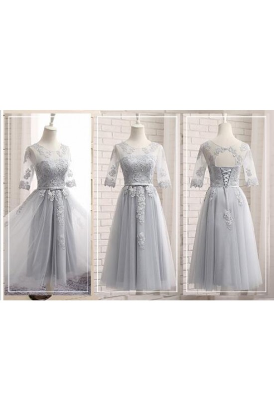 Short Lace and Tulle Bridesmaid Dresses with Sleeves 902446 Short Lace and Tulle Bridesmaid Dresses with Sleeves 902446