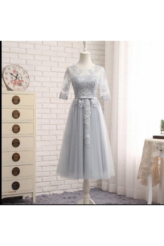Short Lace and Tulle Bridesmaid Dresses with Sleeves 902446 Short Lace and Tulle Bridesmaid Dresses with Sleeves 902446