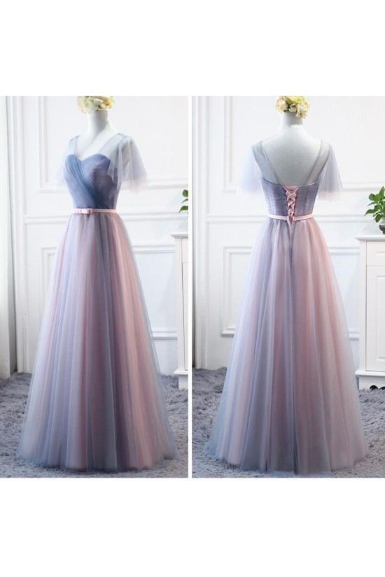 Long Tulle Floor Length Bridesmaid Dresses with Sleeves 902447 Long Tulle Floor Length Bridesmaid Dresses with Sleeves 902447