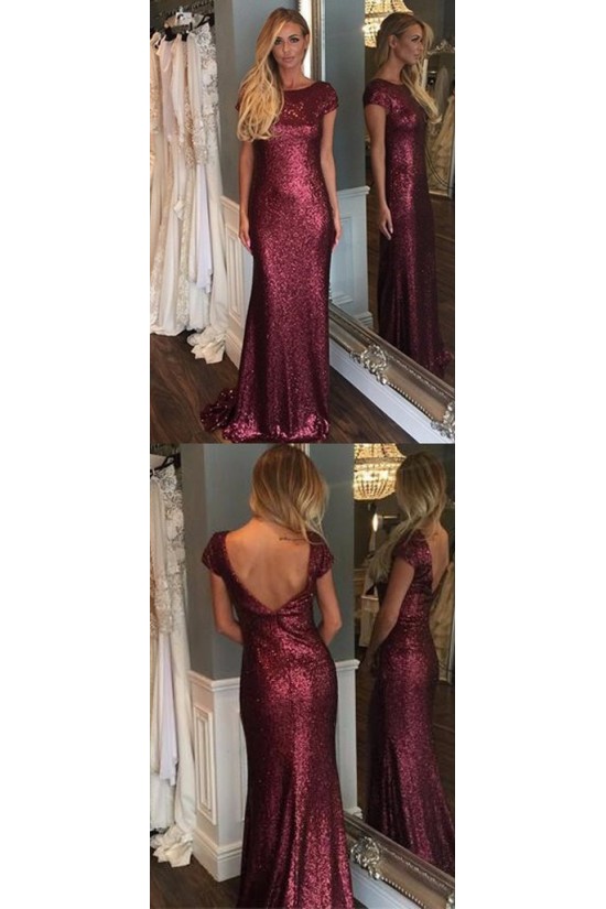 Long Grape Purple Sequin Bridesmaid Dresses with Cap Sleeves 902463 Long Grape Purple Sequin Bridesmaid Dresses with Cap Sleeves 902463